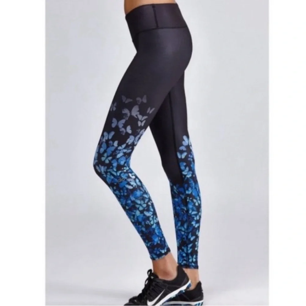 Alo Yoga Gypset Goddess Blue Butterfly Leggings Sz S